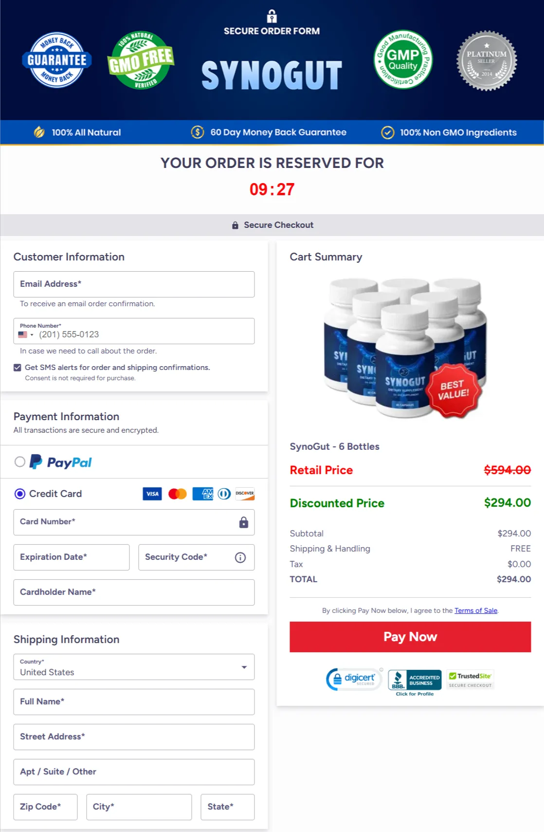 SynoGut checkout page
